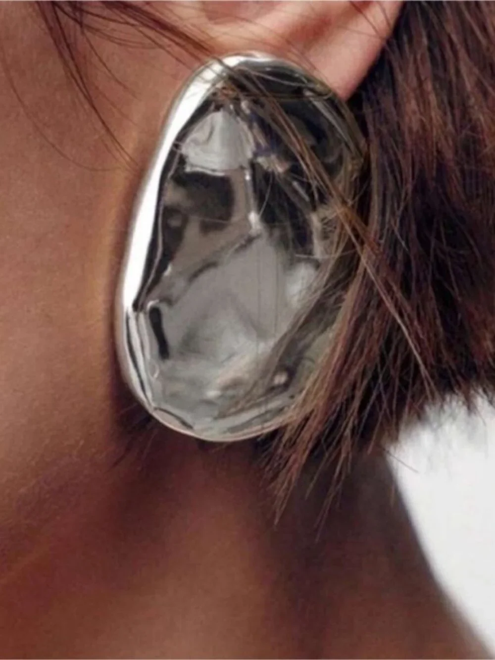 New! Silver Asymmetrical Statement Earrings (1010) NWOT